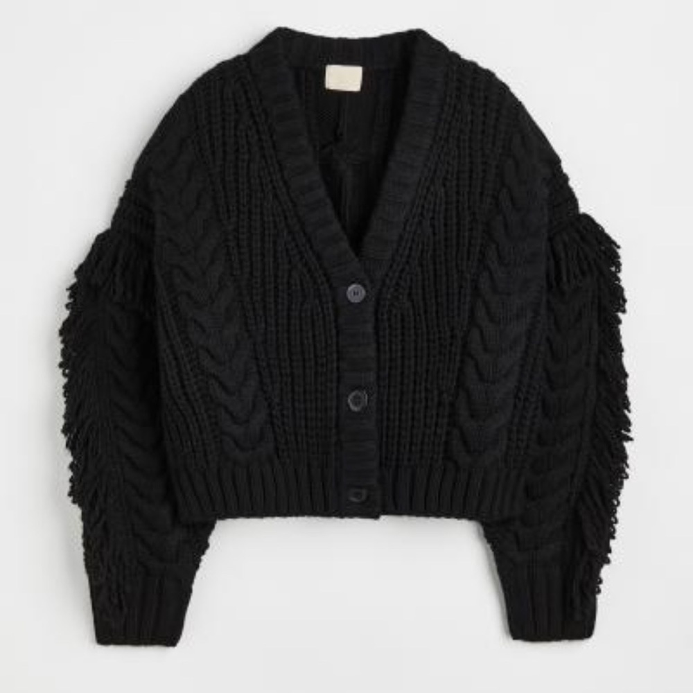 Fringe trimmed cardigan black small - Picture 1 of 2